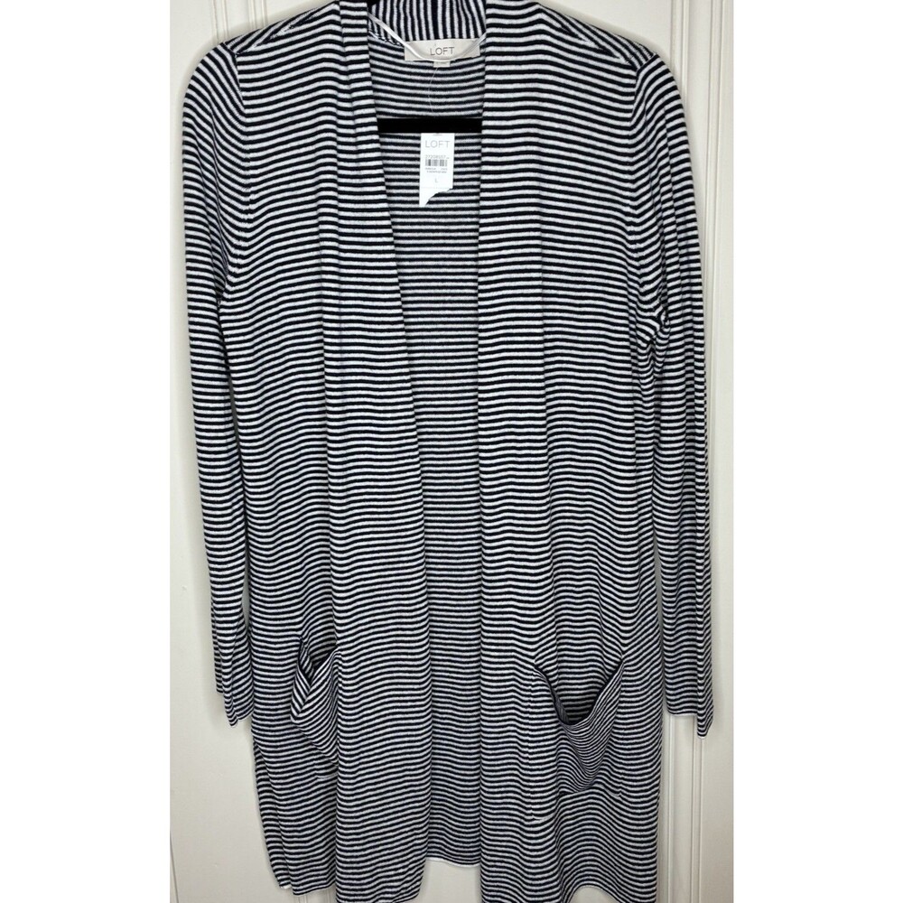 New Loft Long Open Front Cardigan Size L Linen Blend Duster Capsule Cozy NWT